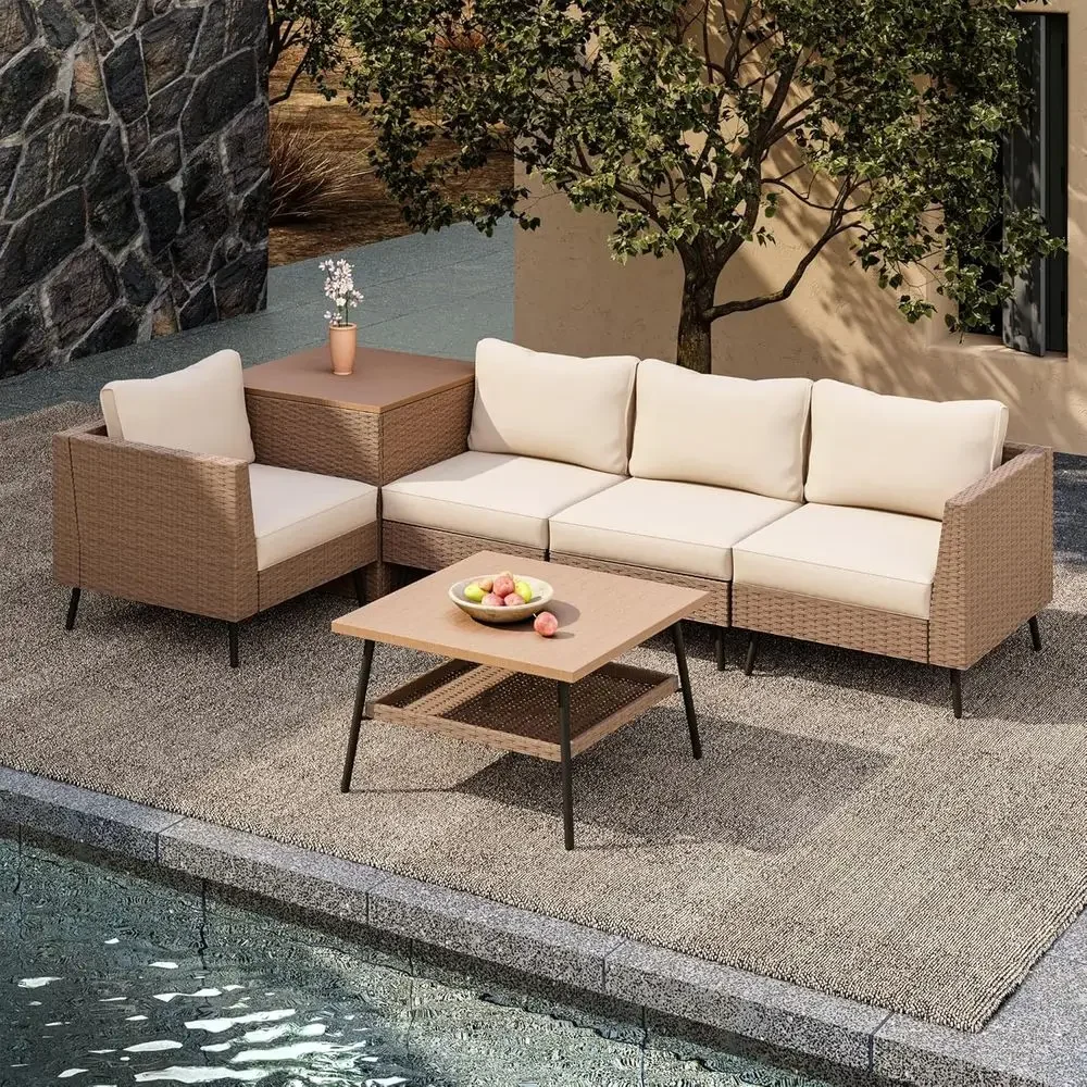 Outdoor Furniture With Storage For Cushions - Ensemble de mobilier d’extérieur pour patio,