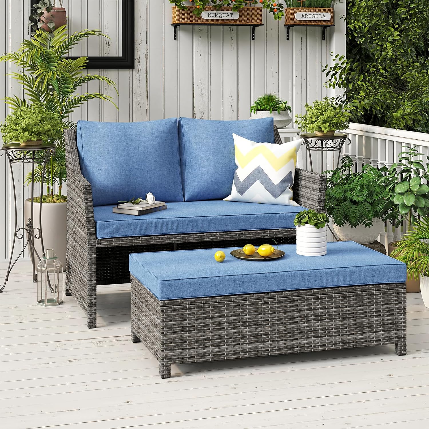 Outdoor Furniture With Storage For Cushions - Canapé d'extérieur en osier 2 places