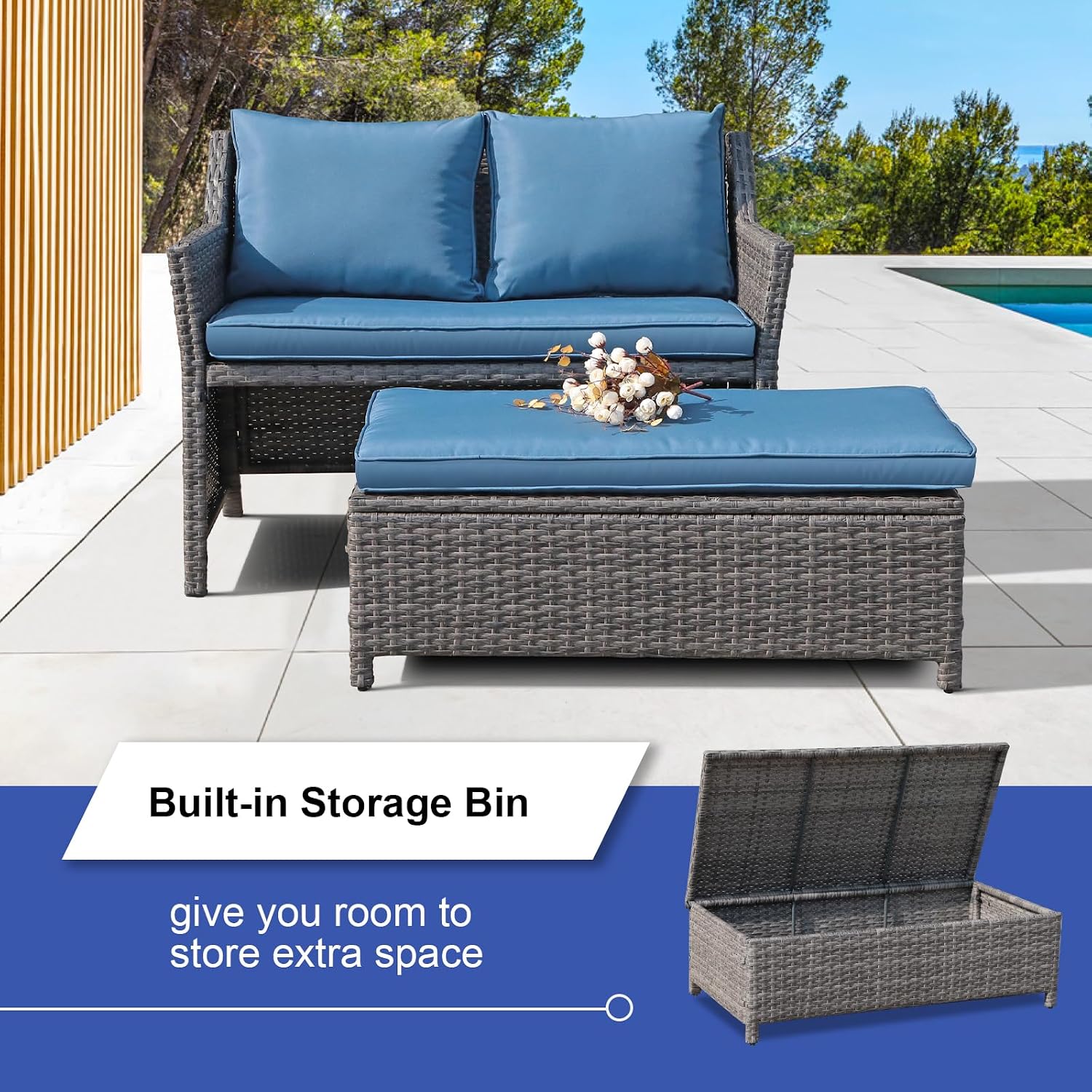 Canapé d'extérieur en osier 2  - Outdoor Furniture With Storage For Cushions avis et prix