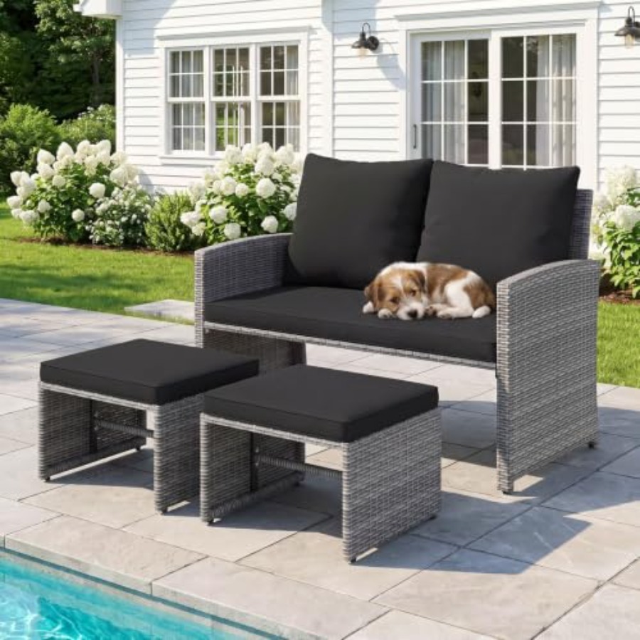 Canapé d'extérieur avec 2 pouf - Outdoor Furniture Loveseat avis et prix
